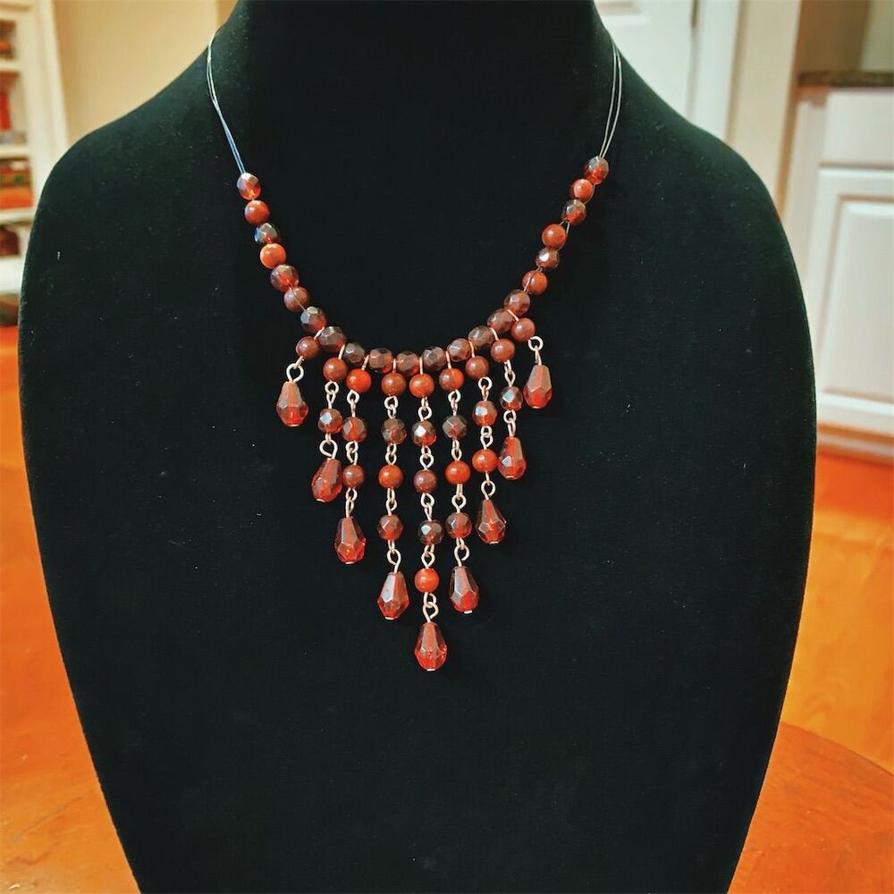 Vintage Faceted Beaded Necklace with Carnelian Gemstones Red Elegant - 90s